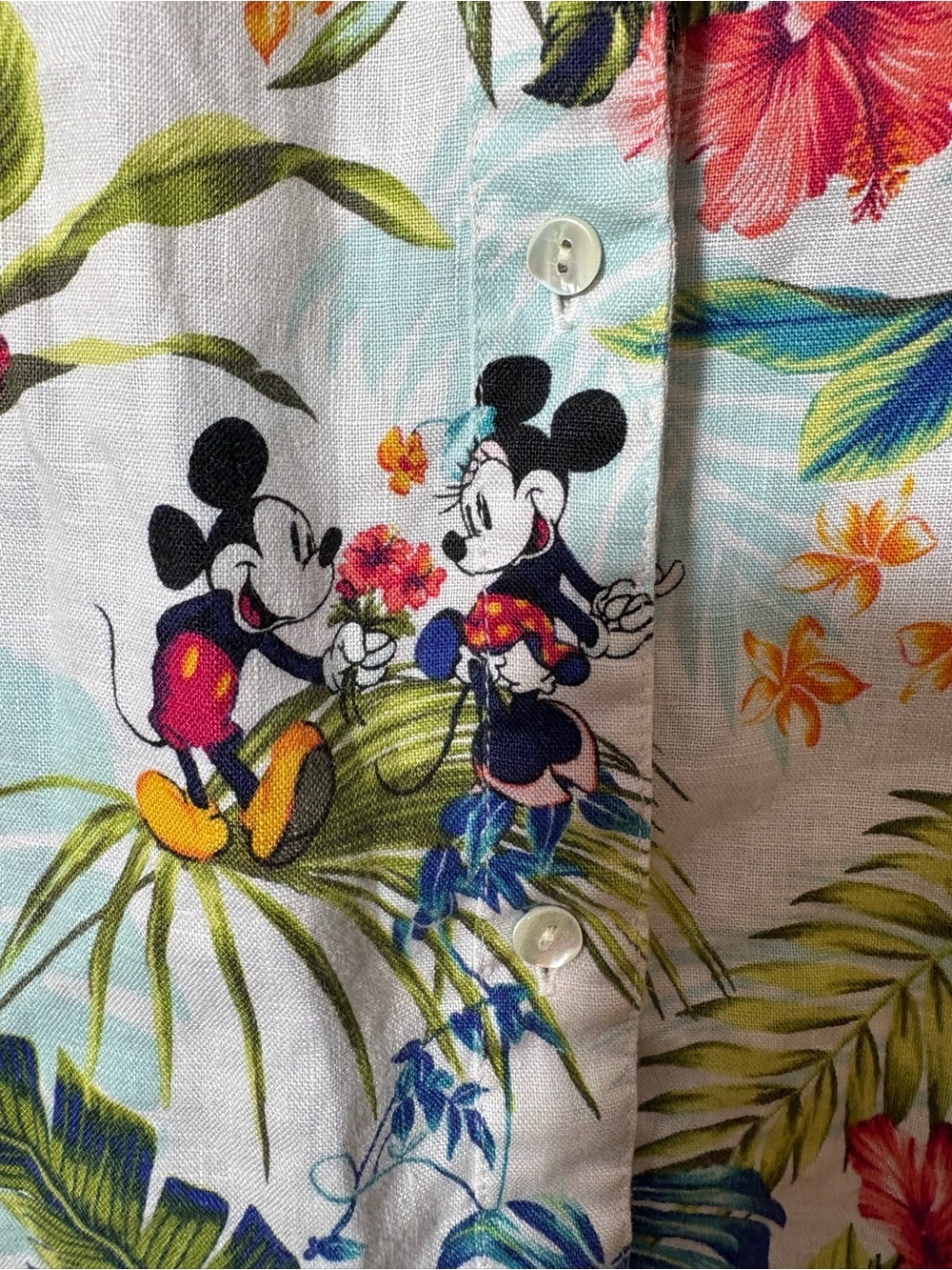 TOMMY BAHAMA Disney Jungle Jubilee Women’s Linen Shirt Mickey/Minnie Mouse L - Picture 4 of 11